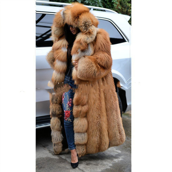 Faux Fur Coat Women Long Hooded Fur Coat