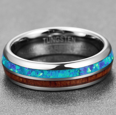 6MM Wood Tungsten Carbide Men Ring Size 7-12 Polished Natural Opal Acacia Ring - Bestgoodshop