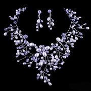 The bride wedding jewelry set and handmade pearl diamond earrings necklace - Bestgoodshop