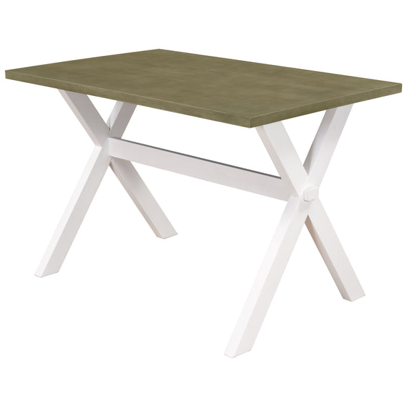 Farmhouse Rustic Wood Kitchen Dining Table with X-shape Legs, Gray Green