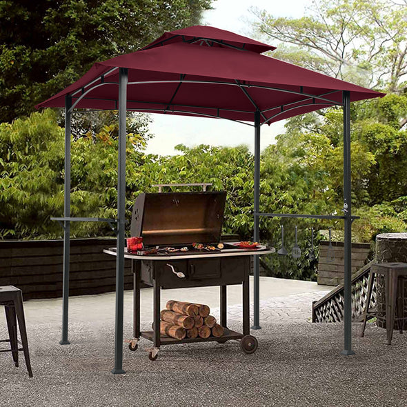 Outdoor Grill Gazebo 8 x 5 Ft, Shelter Tent, Double Tier Soft Top Canopy and Steel Frame with hook and Bar Counters,Burgundy