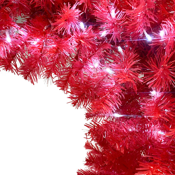 6FT Hinged Fraser Fir Artificial Fir Bent Top Christmas Tree, 250 Lush Branch Tips, 300 LED Lights
