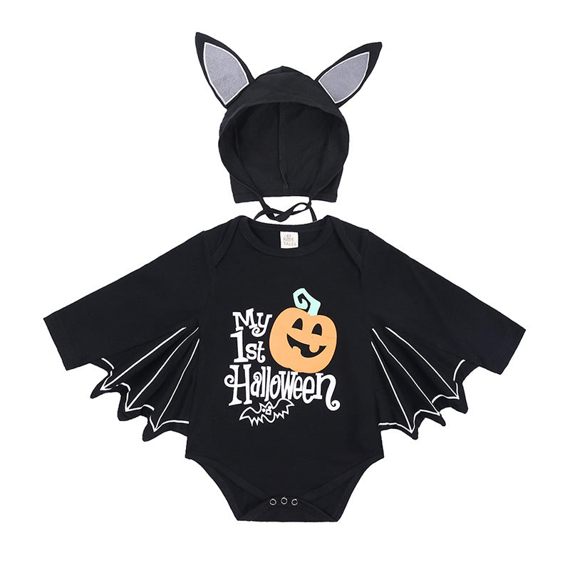 Baby Halloween Long-sleeved Jumpsuit Pumpkin Letter Halloween Baby