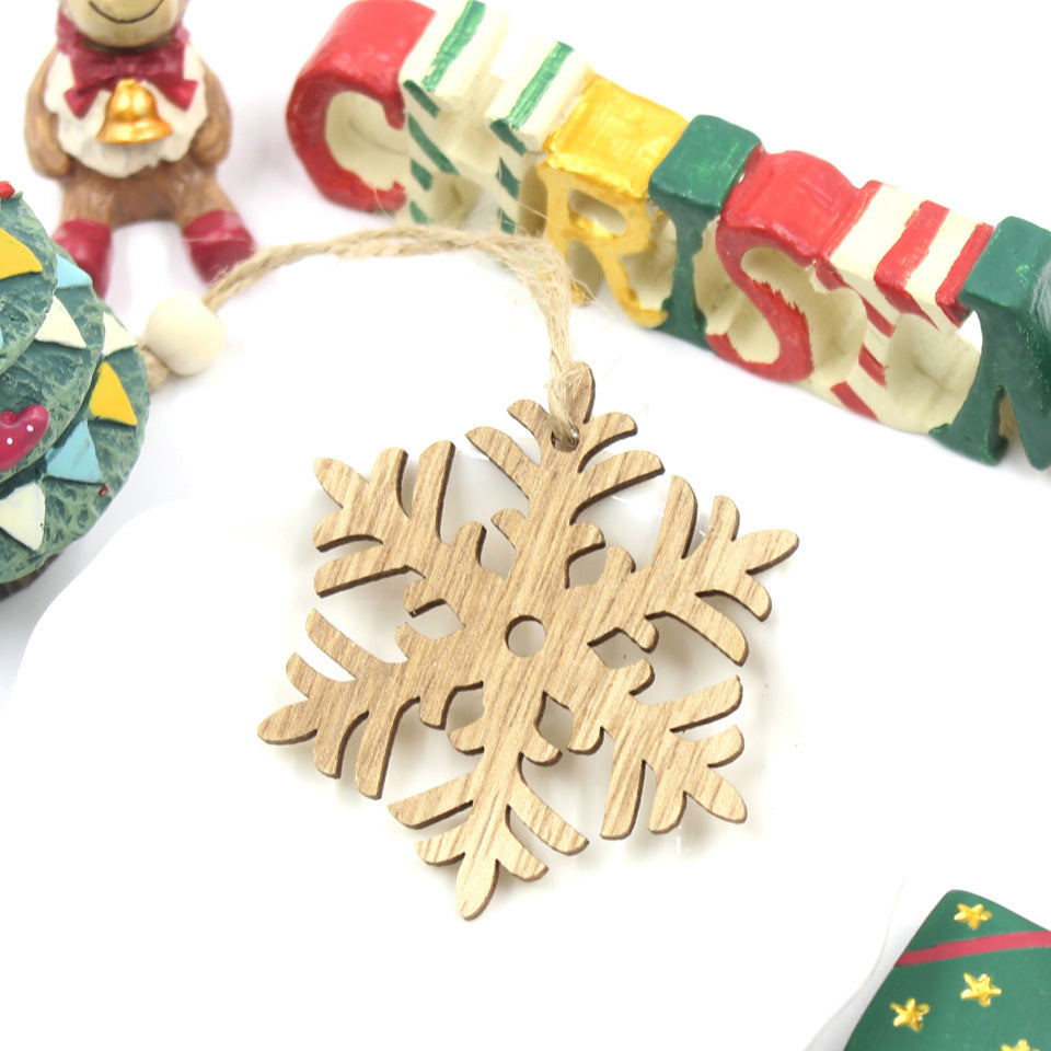 Christmas Snowflake Elk Wooden Pendant Decoration