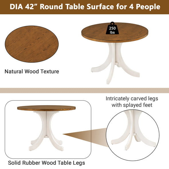 Mid-Century Solid Wood  Round Dining Table for Small Places, Walnut Table