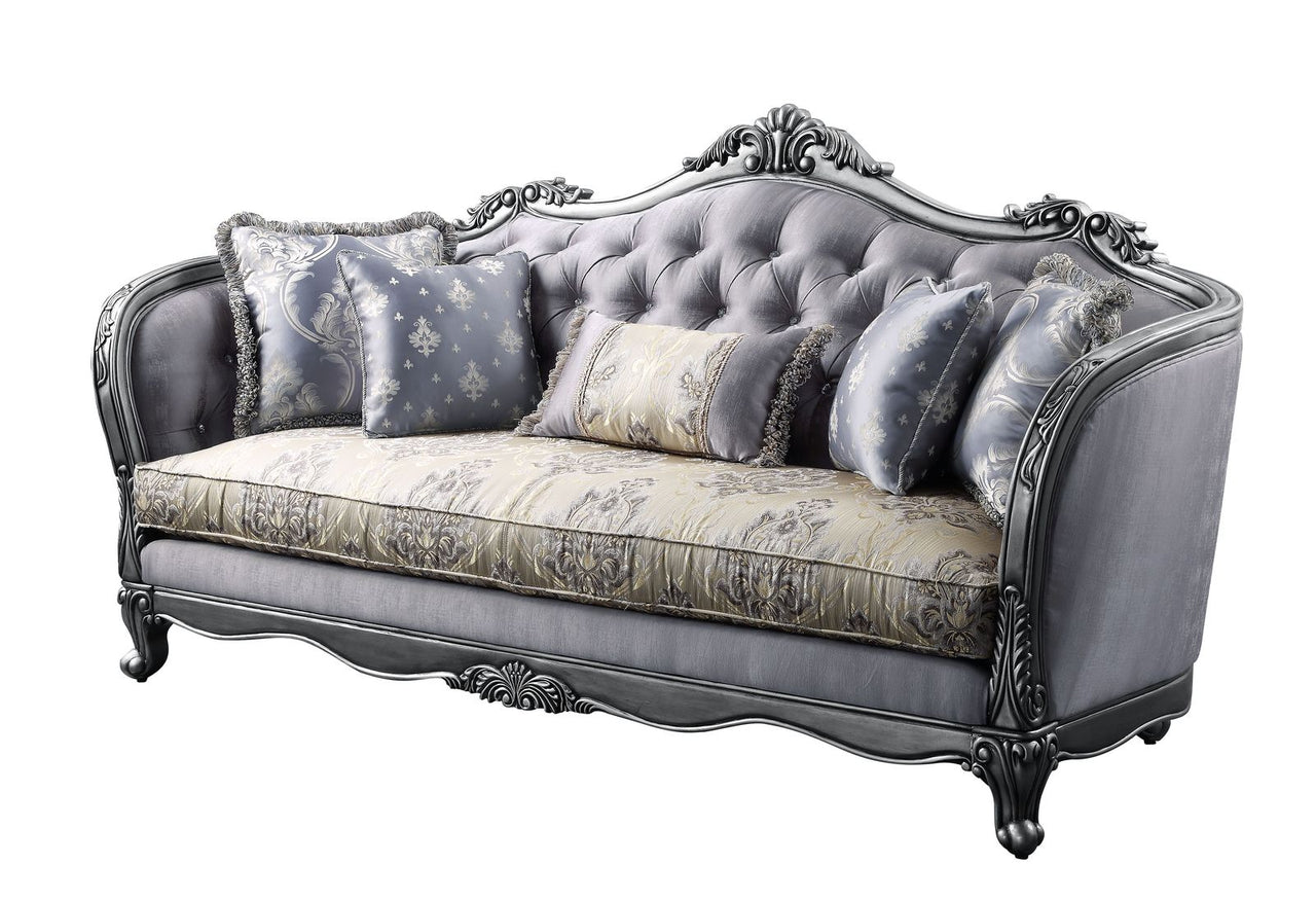 Ariadne Sofa w/5 Pillows, Fabric & Platinum 55345