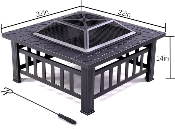 32 inch Outdoor Fire Pit Table Outside Backyard Patio Square Firepit Table