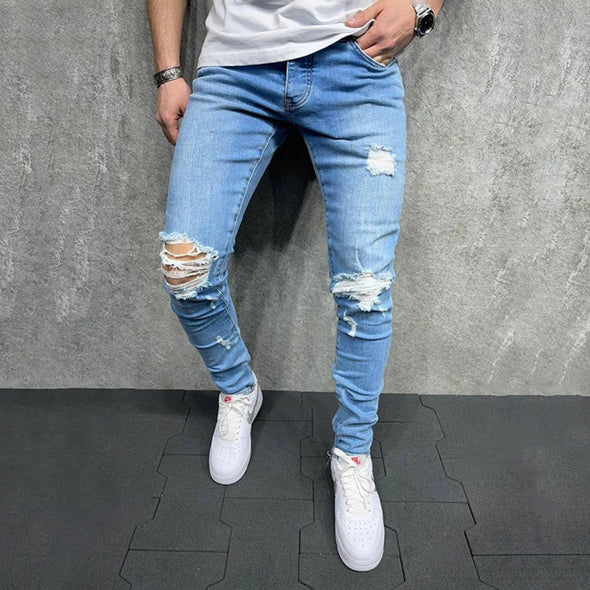 Men Tight-Fitting Casual Denim Trousers
