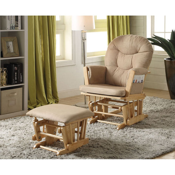 Rehan Chair & Ottoman (2Pc Pk) in Taupe Microfiber & Natural Oak 59332