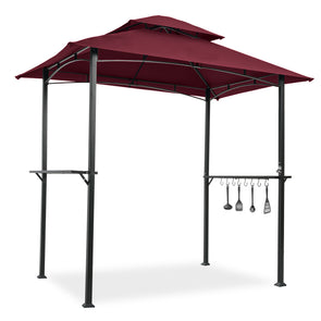 Outdoor Grill Gazebo 8 x 5 Ft, Shelter Tent, Double Tier Soft Top Canopy and Steel Frame with hook and Bar Counters,Burgundy