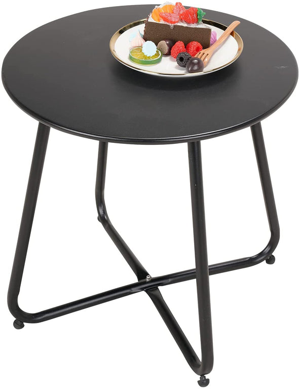 Steel Patio Side Table, Weather Resistant Outdoor Round End Table