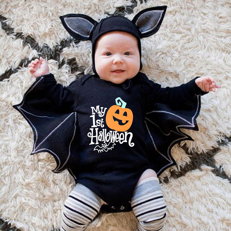 Baby Halloween Long-sleeved Jumpsuit Pumpkin Letter Halloween Baby