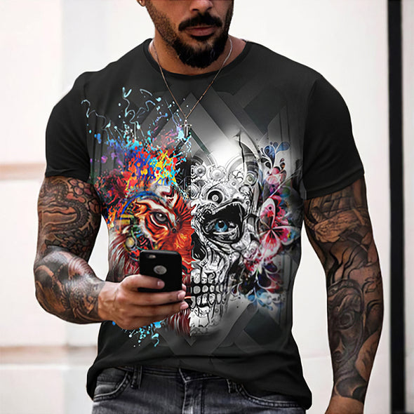 3D Personality Skull Full-body Printing T-shirt Short-sleeved