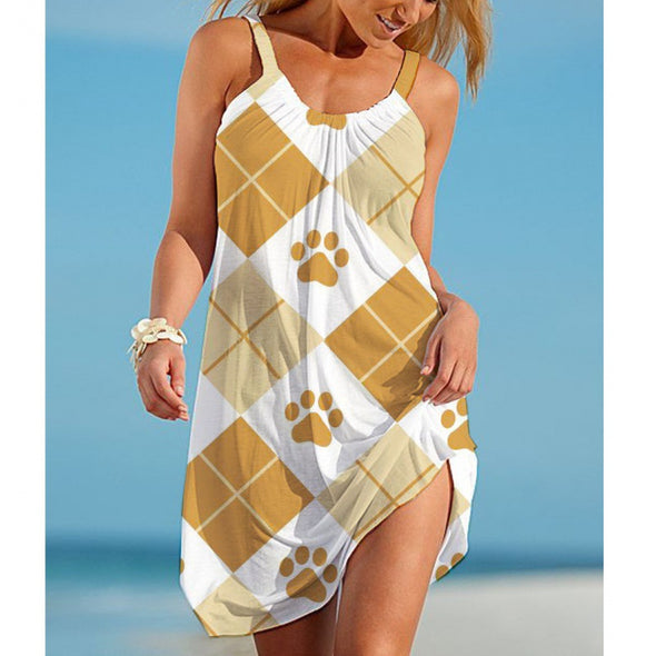 Women's Printed Sleeveless Loose Casual Beach Dress