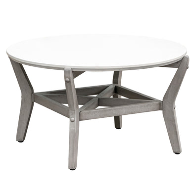 Round Cement Coffee Table with Wood Frame