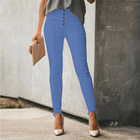 Women's Solid Color Breasted Trousers