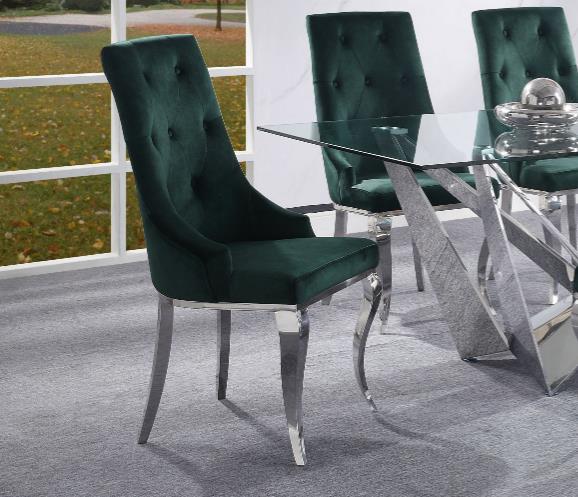 Dekel Side Chair (Set-2), Green Fabric & Stainless Steel 70142