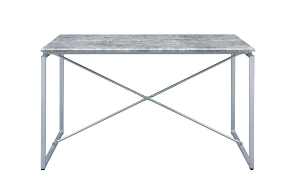 Jurgen Dining Table, Faux Concrete & Silver 72905