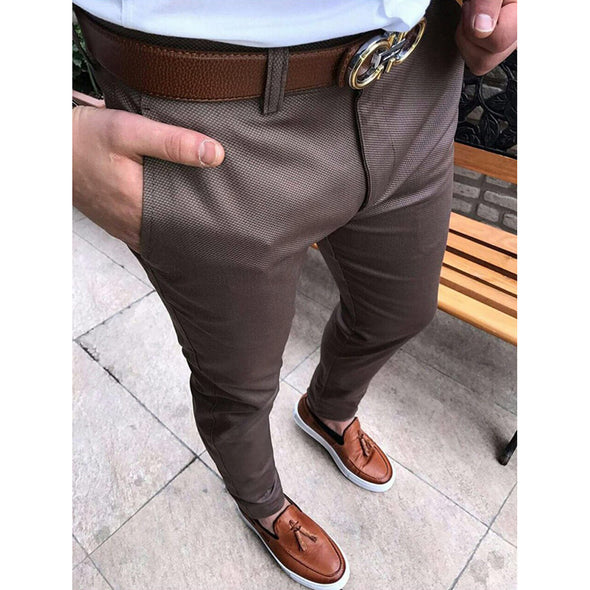 Pure color fit casual men's trousers