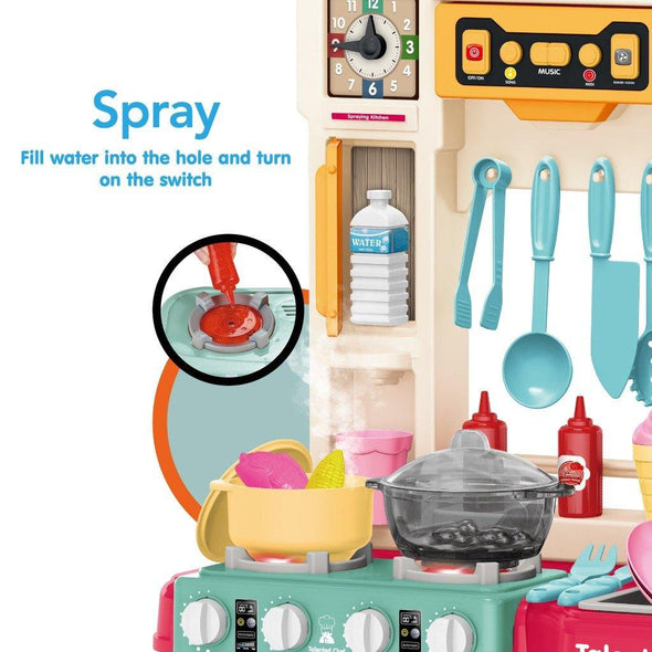 Role Play Kids Kitchen Playset With Real Cooking Spray And Water Boiling Sounds - Bestgoodshop