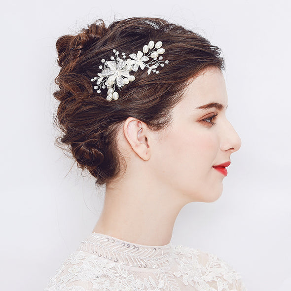 European and American Bride headdress pearl comb wedding accessories Handmade flower shape - Bestgoodshop