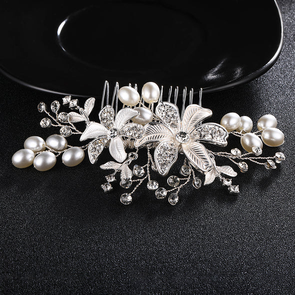European and American Bride headdress pearl comb wedding accessories Handmade flower shape - Bestgoodshop