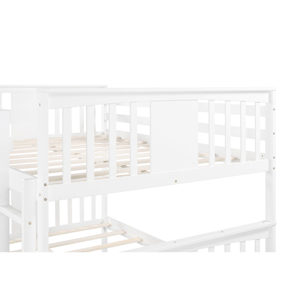 Full over Full Bunk Bed with Twin Size Trundle and Ladder-White