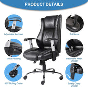 Office Chair Ergonomic Computer Bonded Leather Adjustable Desk Chair Swivel Comfortable Rolling Black - Bestgoodshop