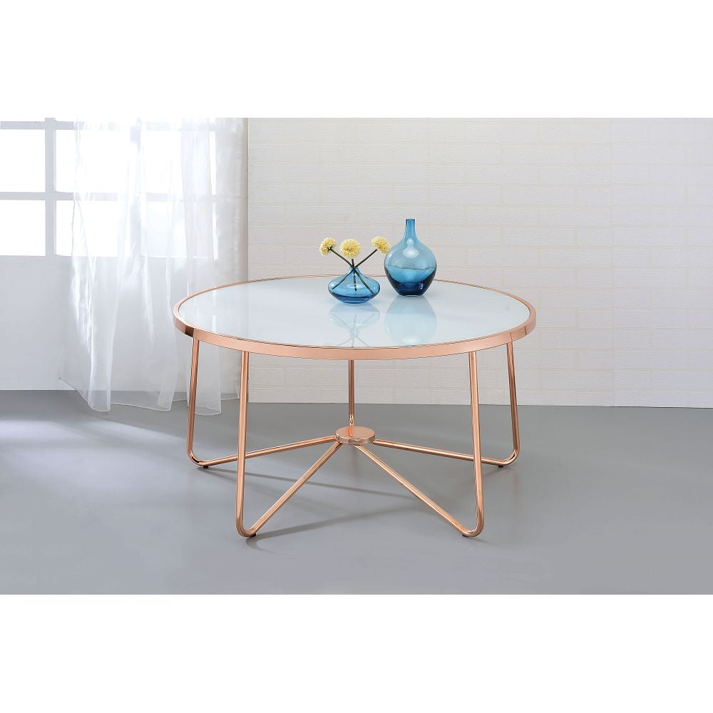 Alivia Coffee Table in Rose Gold & Frosted Glass 81835