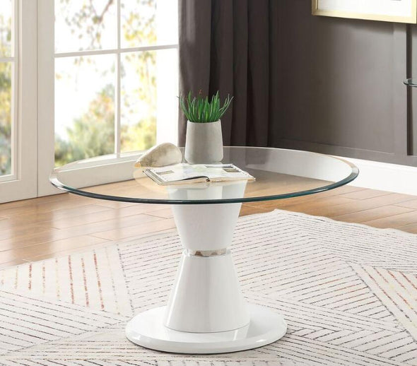 Kavi Coffee Table, Clear Glass & White High Gloss 84935