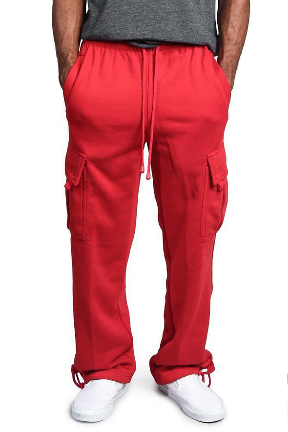 Elastic waist solid color pocket trousers
