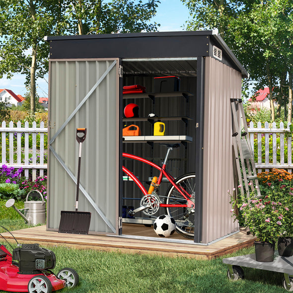 Outdoor Storage Shed, 5x3 ft Metal Sheds & Outdoor Storage Garden Tool Bike Shed with Lockable Door, Waterproof Design for Backyard, Patio, Lawn