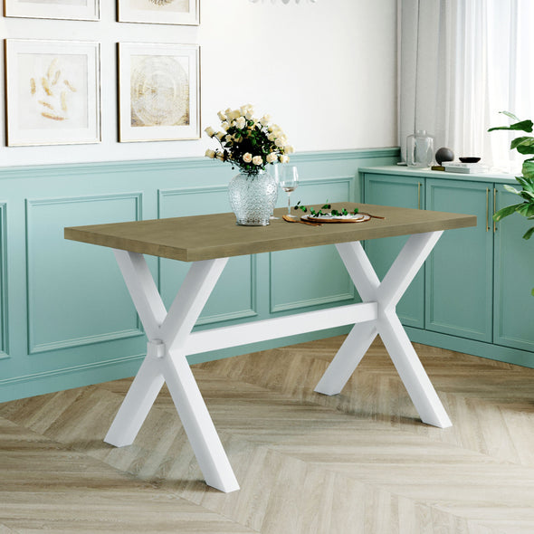 Farmhouse Rustic Wood Kitchen Dining Table with X-shape Legs, Gray Green