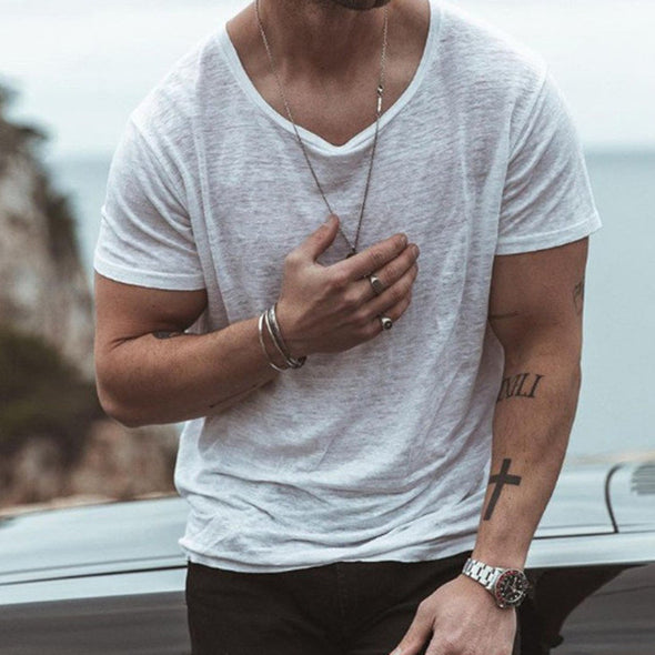 Thin Solid Color Lazy Loose Men's Round Neck T-Shirt