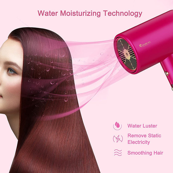 Water Ionic Hair Dryer, 1800W Blow Dryer With Magnetic Nozzle 2 Speed And 3 Heat Settings Powerful Low Noise Fast Drying