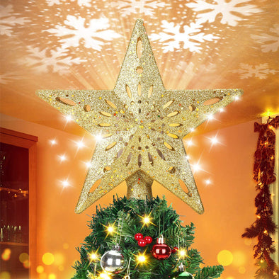 Christmas Tree Topper Star Lighted 3D Glitter Silver Snow Tree Toppers
