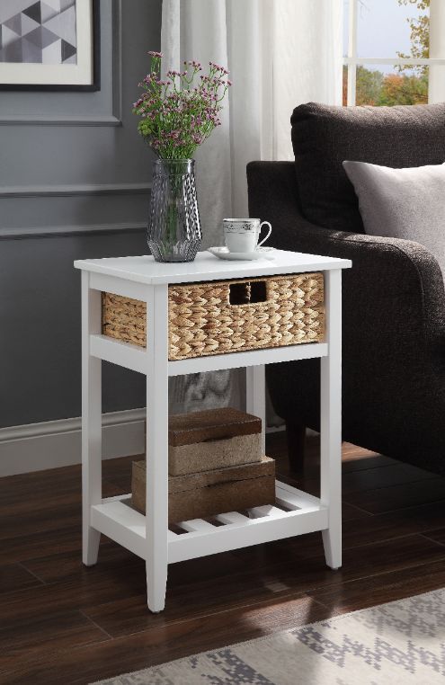 ACME Chinu Accent Table, White & Natural Finish 97856
