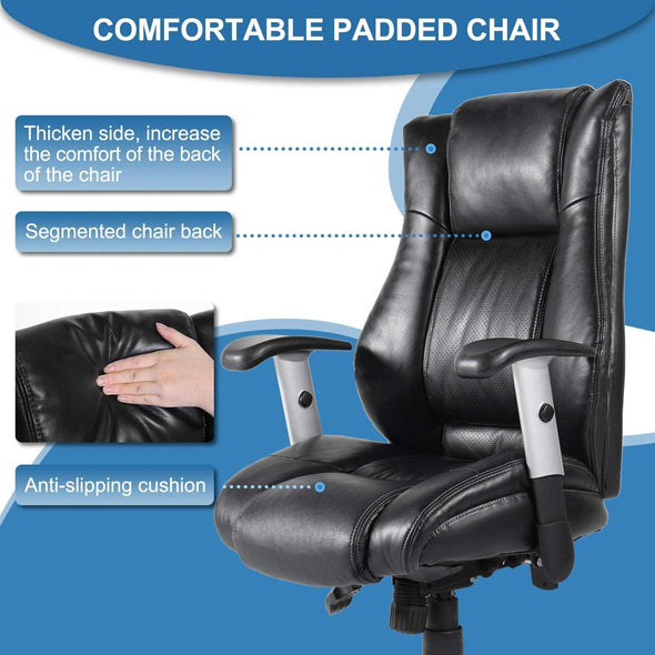 Office Chair Ergonomic Computer Bonded Leather Adjustable Desk Chair Swivel Comfortable Rolling Black - Bestgoodshop