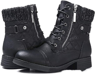 Martin Boots With Lace-up Front And Bare Side Zipper