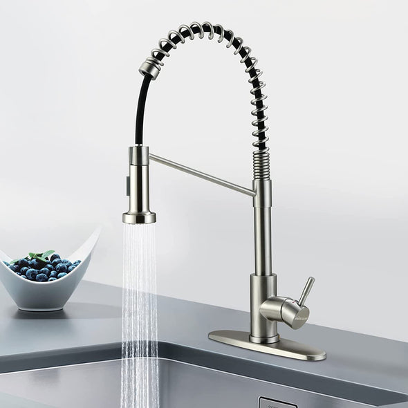 Mitcent Kitchen Faucet with Pull Down Sprayer 20 Inch, Brushed Nickel, with Deck Plate, Single Handle, Single Hole, Stainless Steel for Kitchen Sink