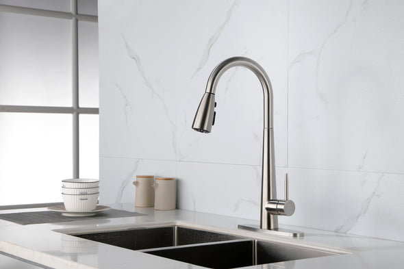 Kitchen Faucet with Pull Down Sprayer Brushed Nickel, High Arc Single Handle Kitchen Sink Faucet with Deck Plate