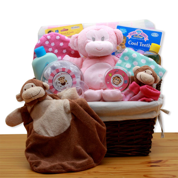 A New Little Monkey New Baby Gift Basket - Pink