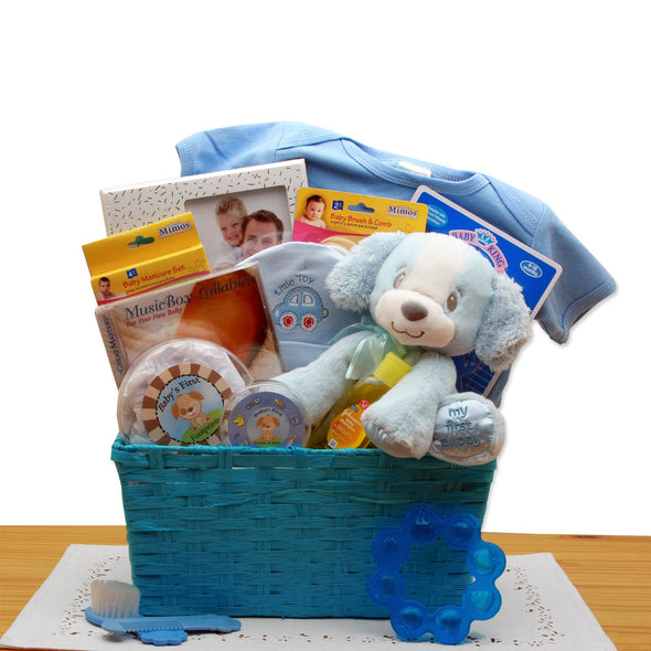 Puppy Love New Baby Gift Basket - Blue