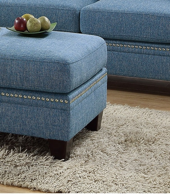 Cocktail Ottoman Cotton Blended Fabric Blue Color Nailheads Ottomans