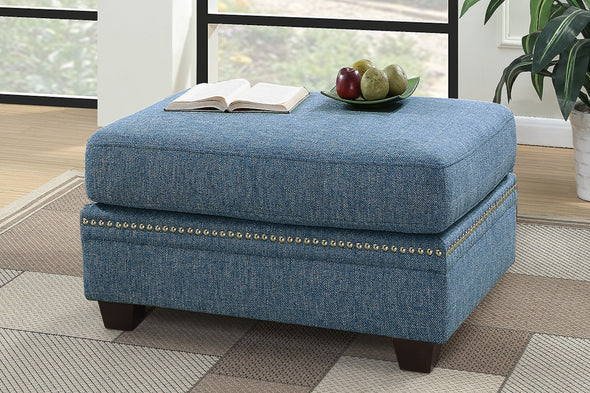 Cocktail Ottoman Cotton Blended Fabric Blue Color Nailheads Ottomans