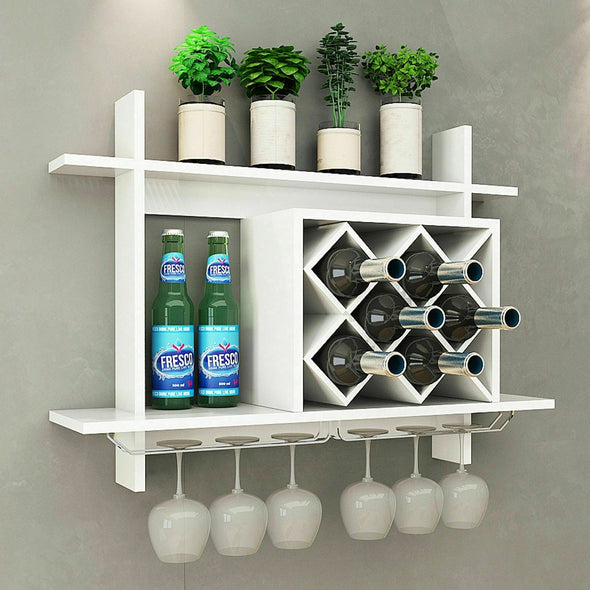 Wall Mount Wine Rack Organizer with Glass Holder