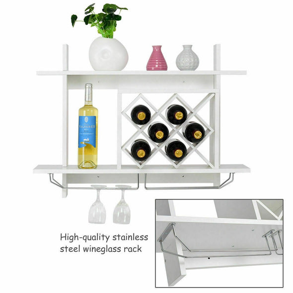 Wall Mount Wine Rack Organizer with Glass Holder