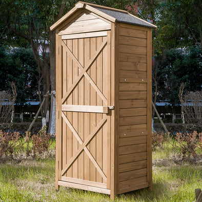 Outdoor Wooden Storage Sheds Fir Wood Lockers with Workstation,Natural