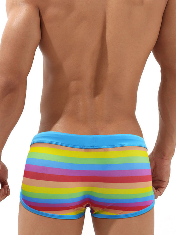 Men's Rainbow Fashion Tethered Slit Boxer Swim Shorts
