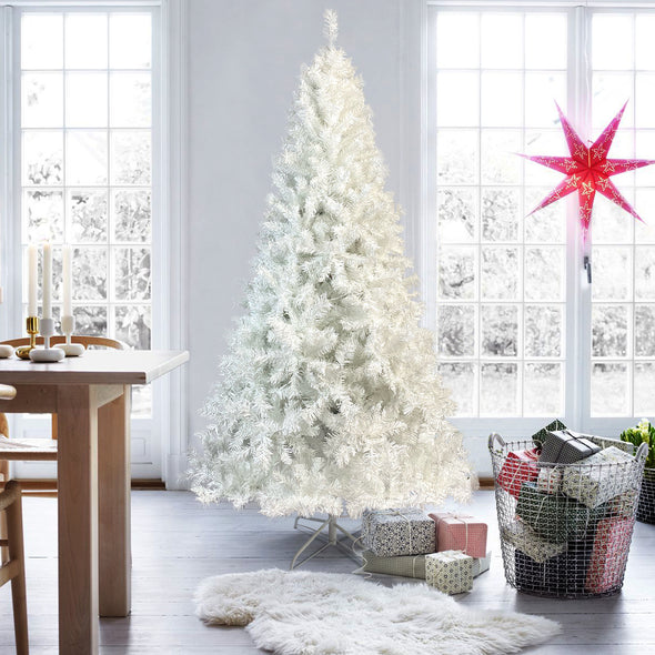 7.4 ft National Christmas Tree White Hinged Spruce Full Tree, with 500 LED lights, PVC branch,Artificial Holiday Christmas Pine Tree for Home, Office, Party